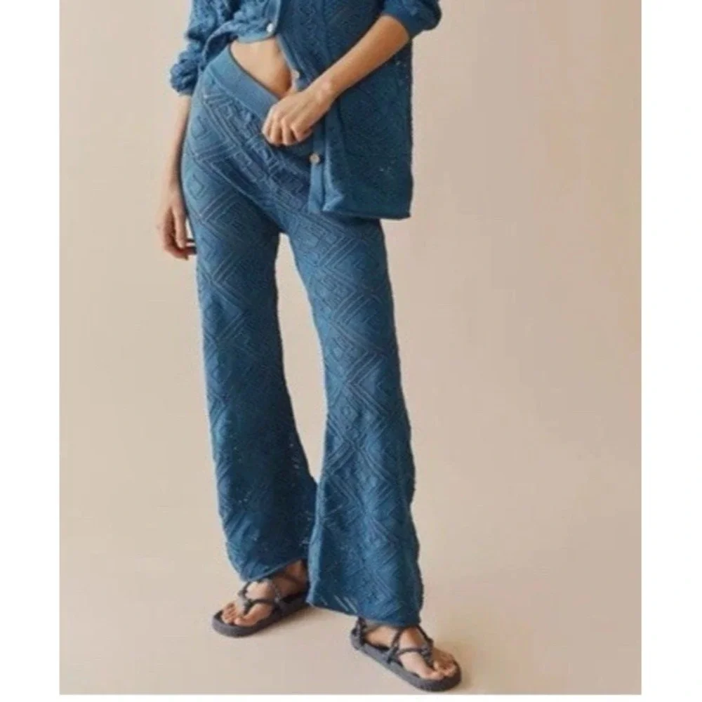 FREE PEOPLE FP BEACH GET AWAY‎ FAUXCHET PANTS CROCHET COVER UP Sz XS Teal